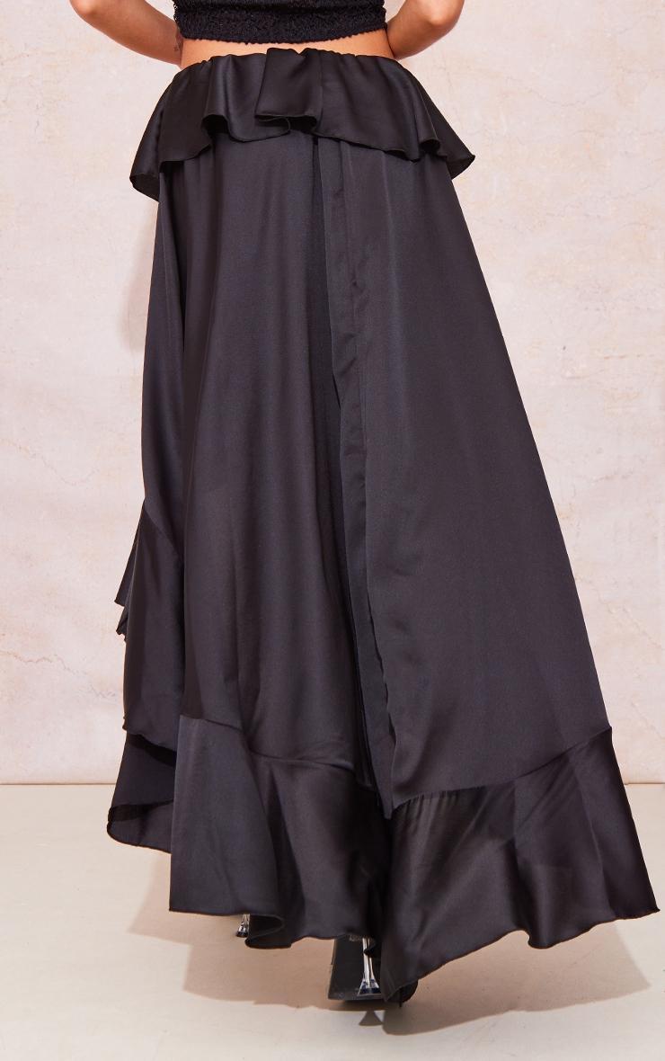 Black Satin Waterfall Front Maxi Skirt Product Image