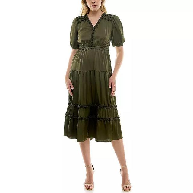 Womens Nanette Lepore Short Sleeve Satin Midi Dress Green Product Image