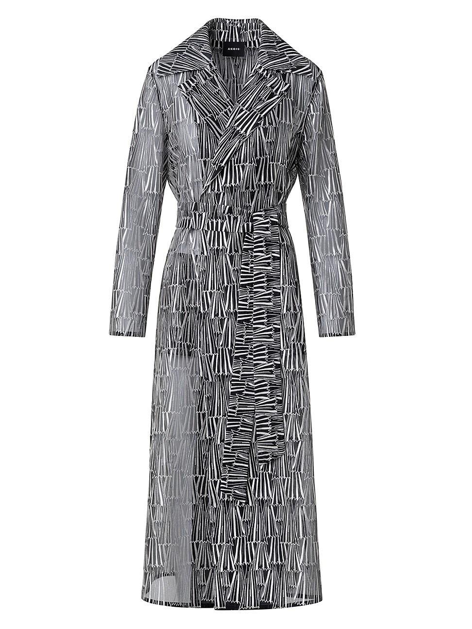 Iman Silk Organza Trench Coat with Asagao Striped Embroidery Product Image