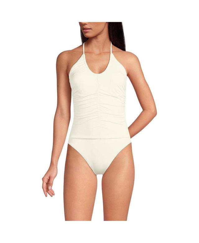 Lands End Womens Ruched Multi-Way V-Neck Halter High Leg One Piece Swimsuit Product Image