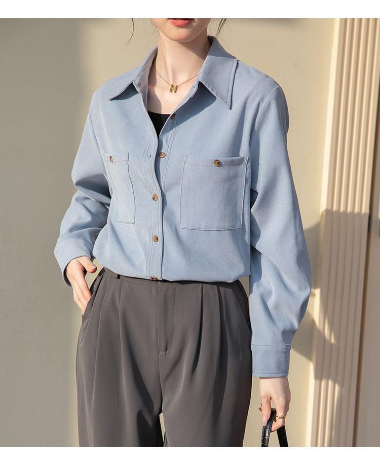 Long-Sleeve Plain Pocket Detail Shirt Product Image