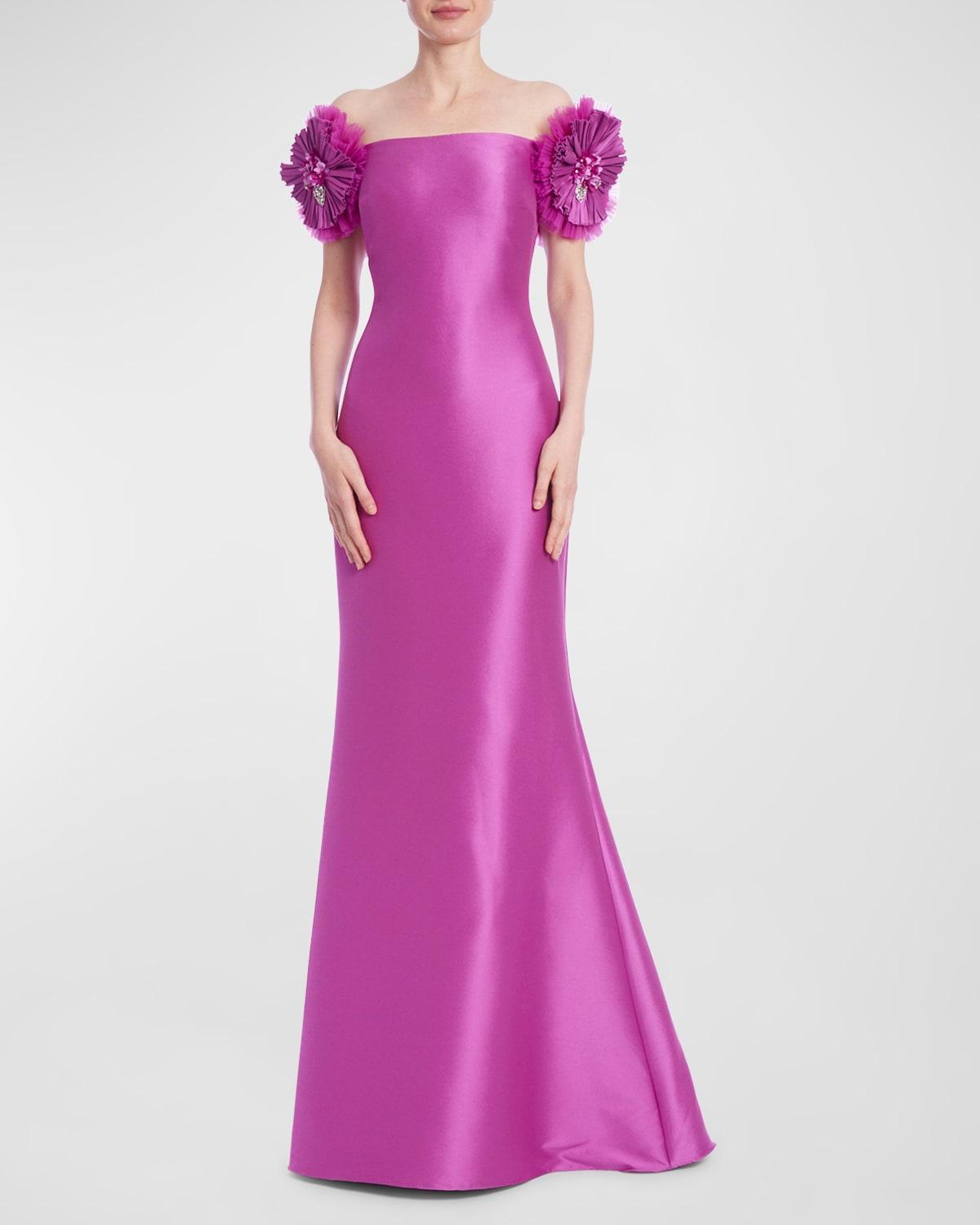 Off-Shoulder Ruffle Mikado Trumpet Gown Product Image