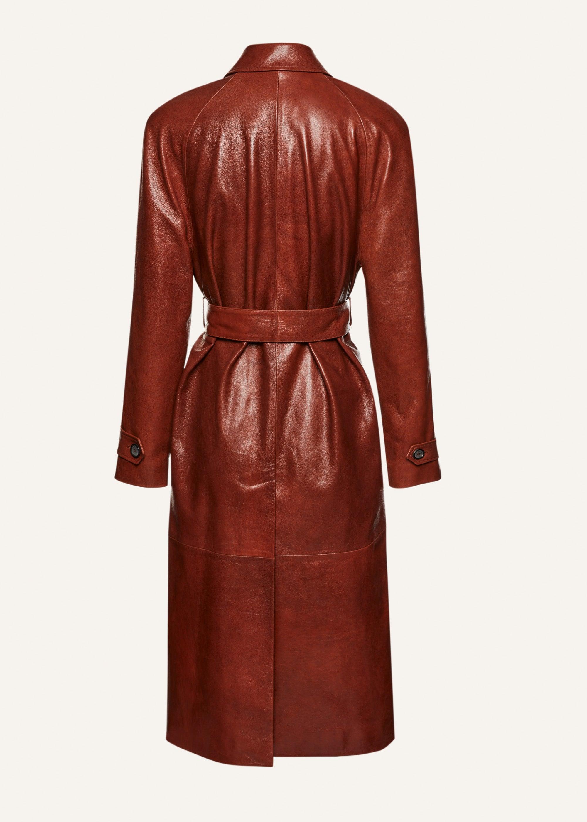 Belted leather coat in camel Product Image