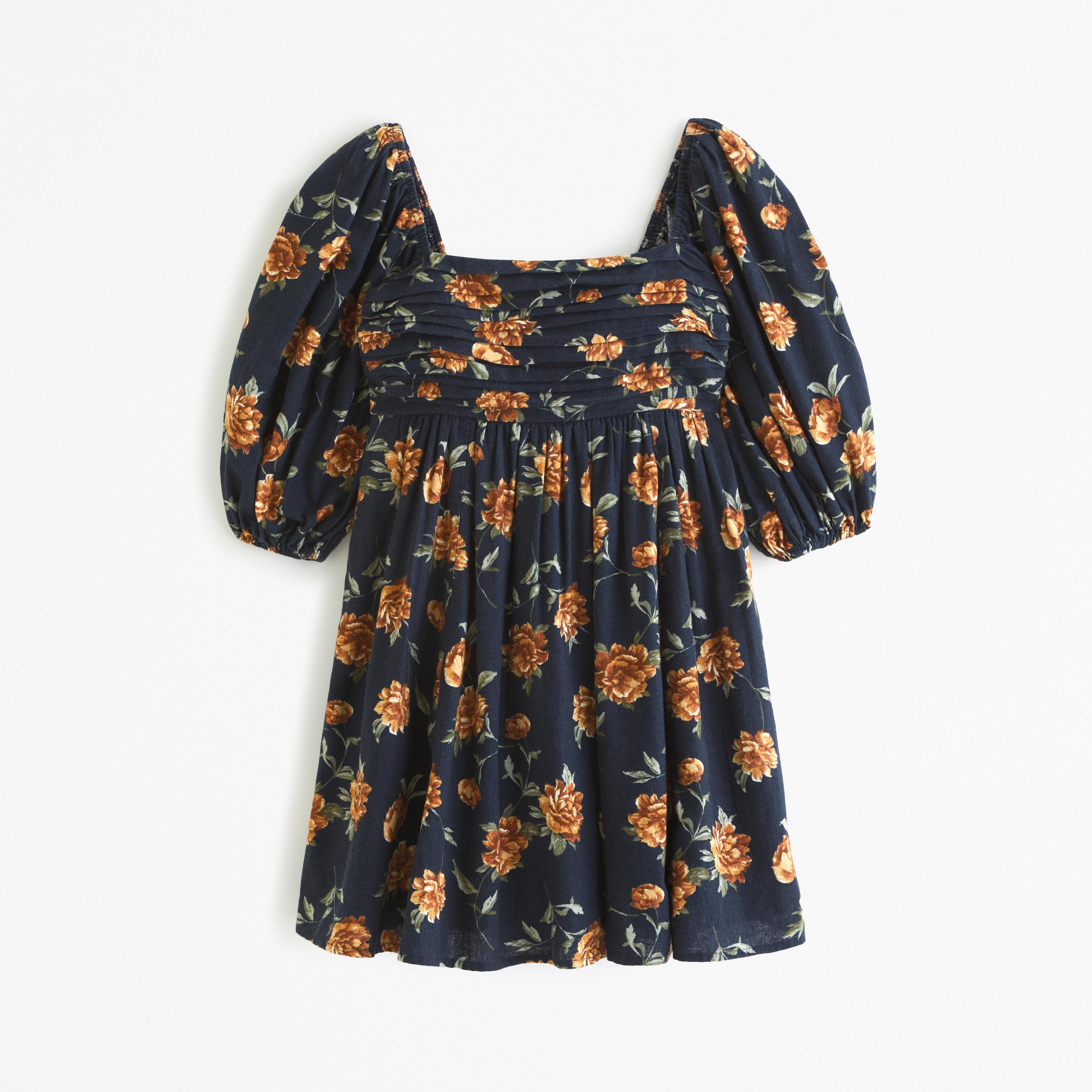 The A&F Emerson Linen-Blend Puff Sleeve Mini Dress Product Image