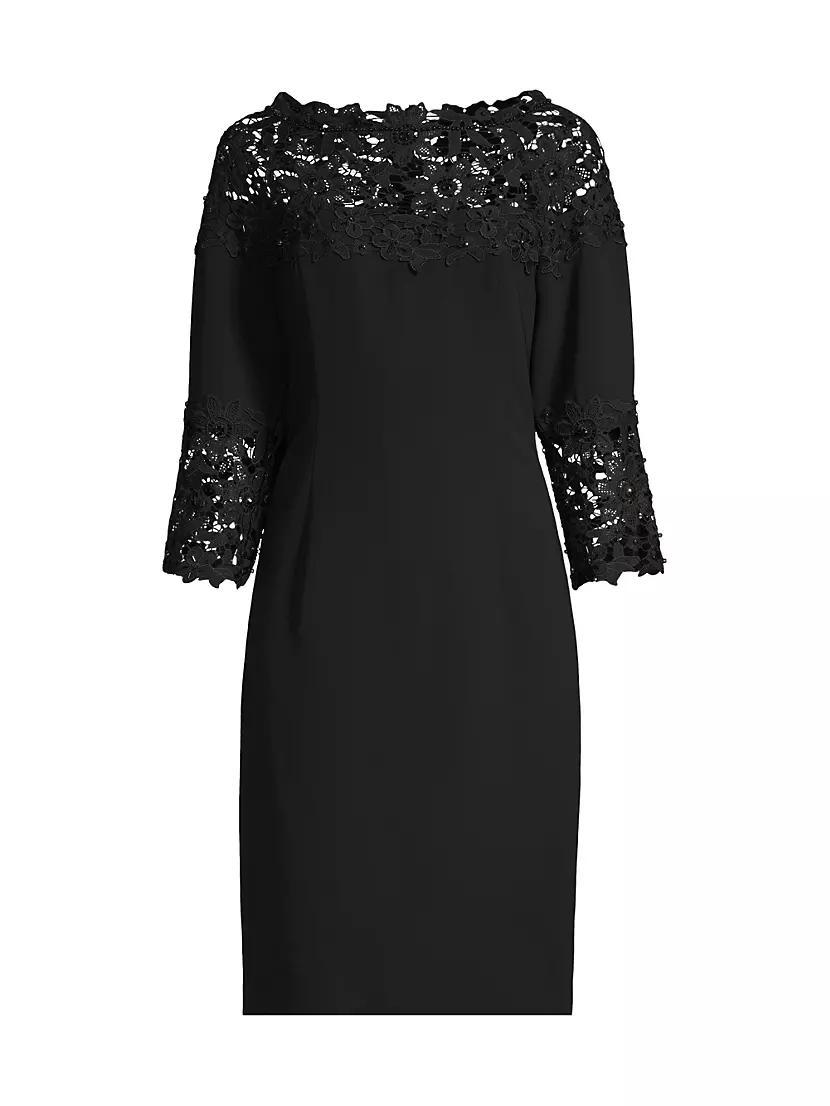 Lace-Trim Crepe Sheath Dress Product Image