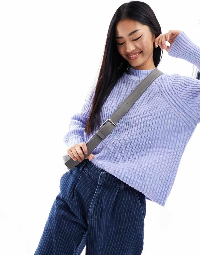 Pieces high neck sweater with balloon sleeves in blue Product Image