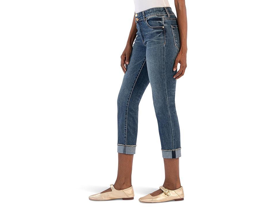 KUT from the Kloth Amy Crop Straight-Wstbnd Double Btn Roll Up (Showcase W/Dk Base Wash) Women's Jeans Product Image