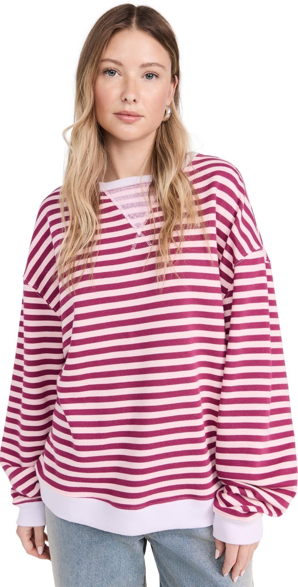 FREE PEOPLE Oversize Stripe Sweatshirt In Pink Product Image