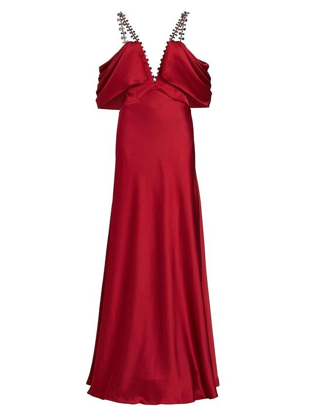 Womens Deep V-Neck Draped Shoulder Gown Product Image