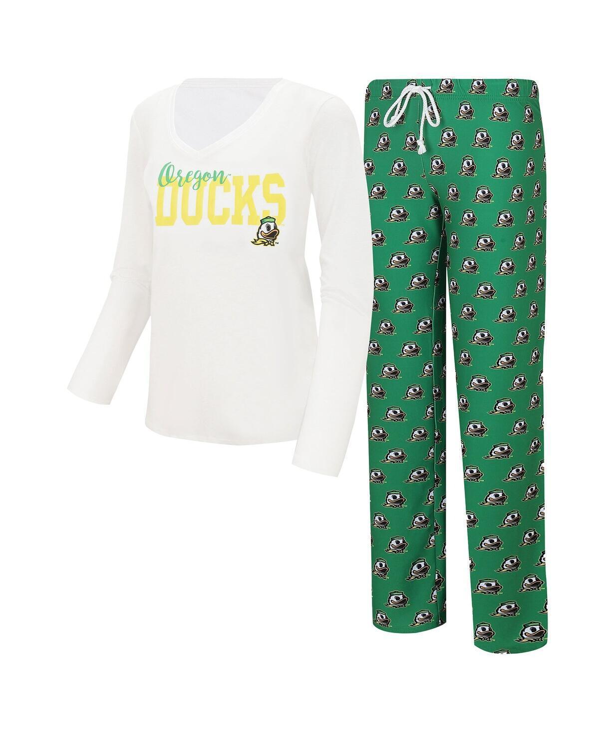 Womens Concepts Sport /Green Oregon Ducks Long Sleeve V-Neck T-Shirt & Gauge Pants Sleep Set Product Image