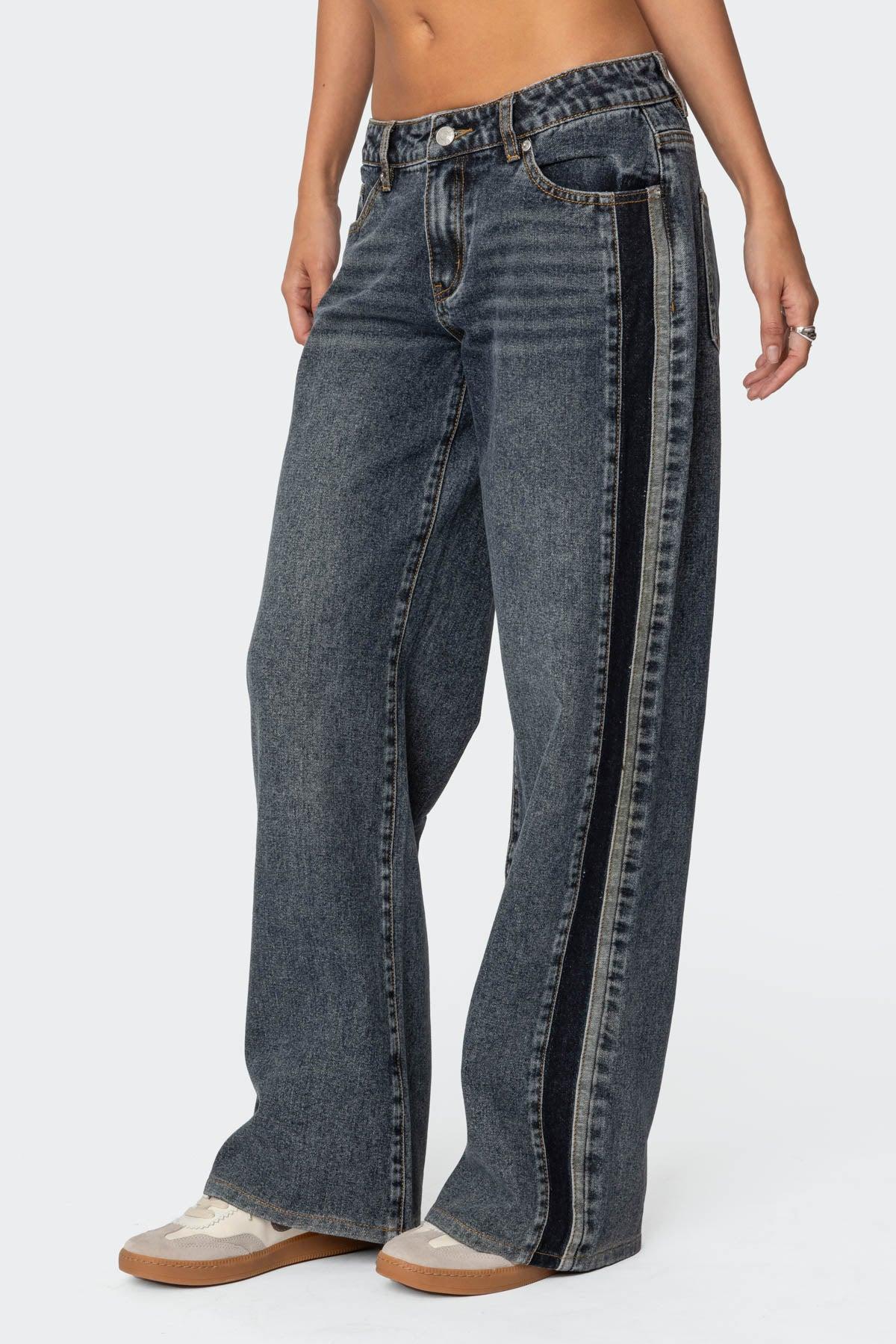 Contrast Panel Low Rise Jeans Product Image