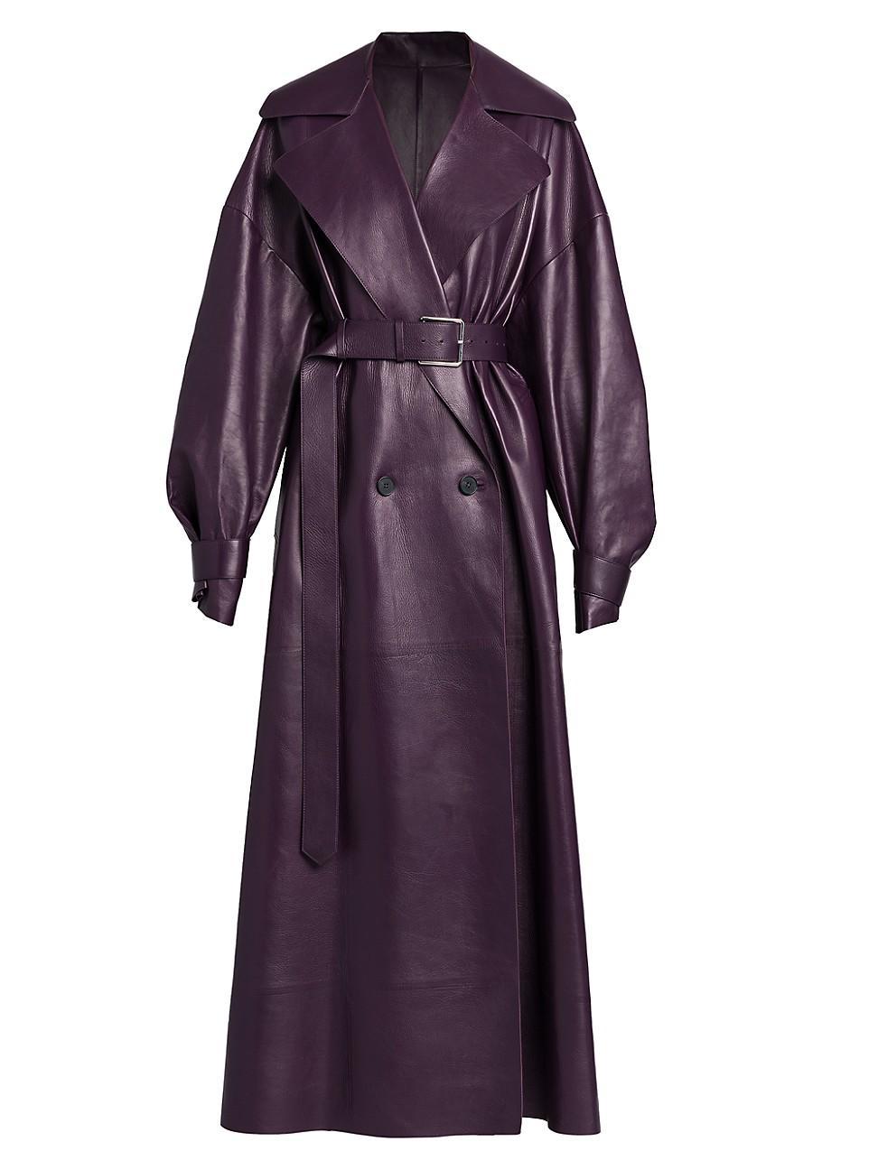 Womens Belted Leather Trench Coat Product Image