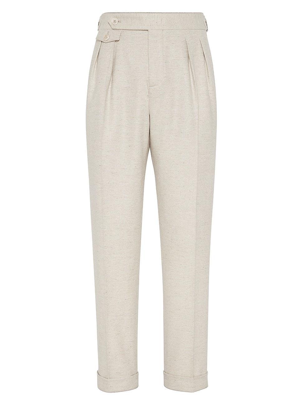 Mens Leisure Fit Trousers with Pleats and Waist Tabs Product Image