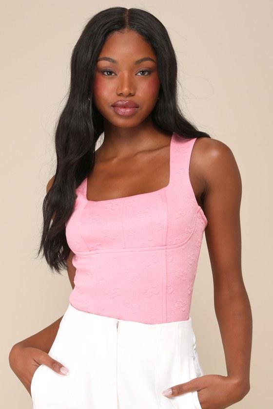 Inspiring Always Pink Textured Bow Sleeveless Crop Top Product Image