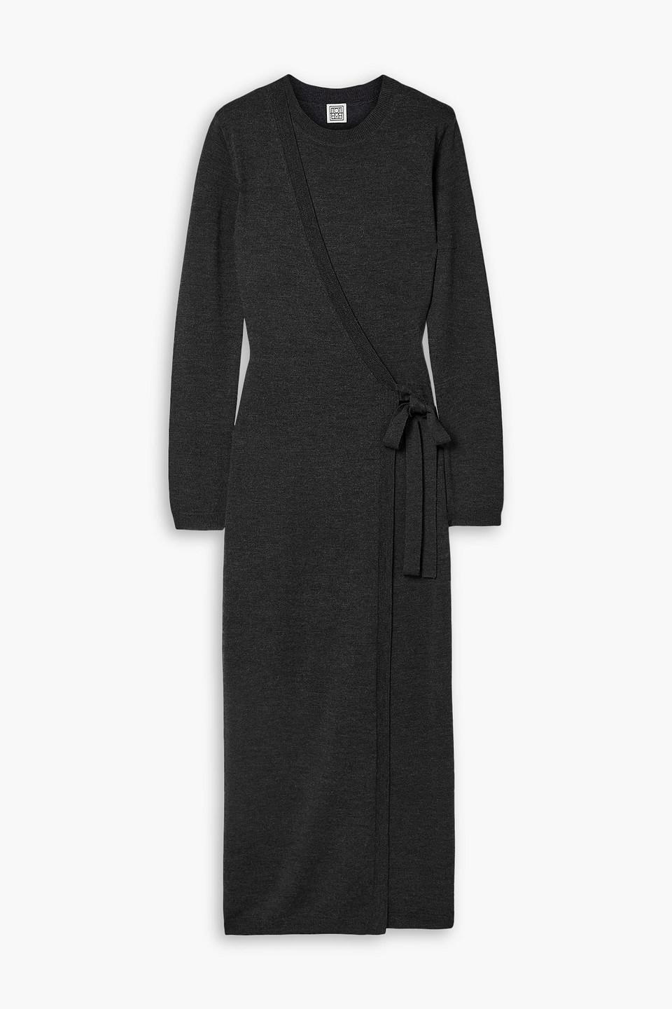 TOTÊME Gray Wrap Midi Dress In 350 Grey Melange Product Image