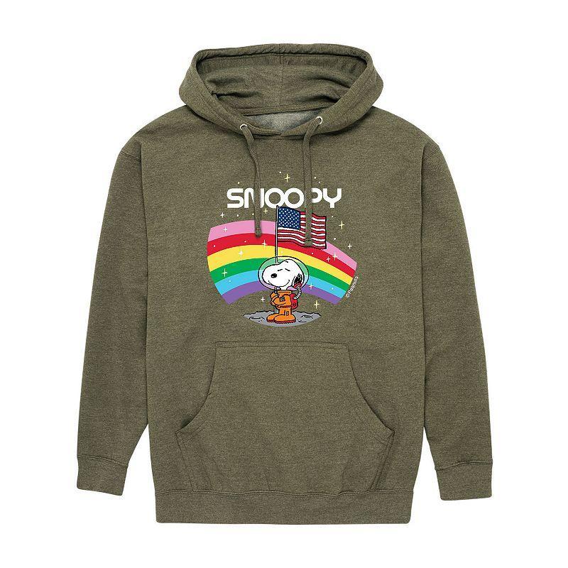 Mens Peanuts Snoopy Space Badge Hoodie Grey Olive Product Image