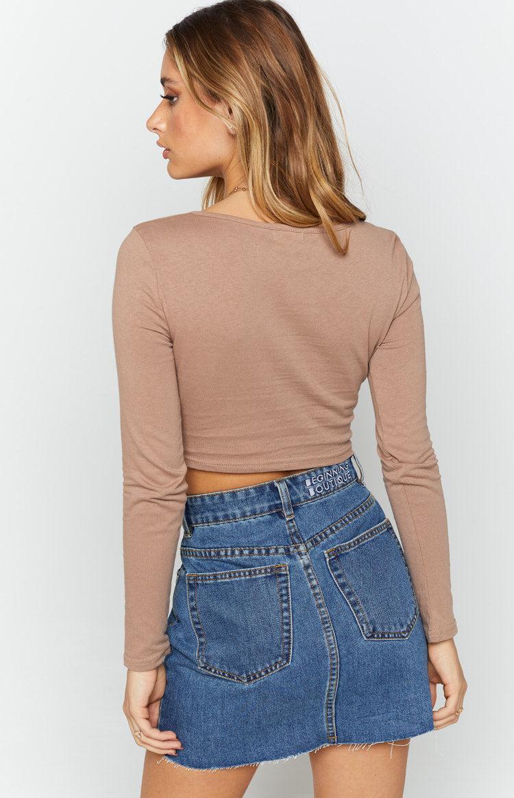 Charged Up Long Sleeve Crop Chocolate Product Image