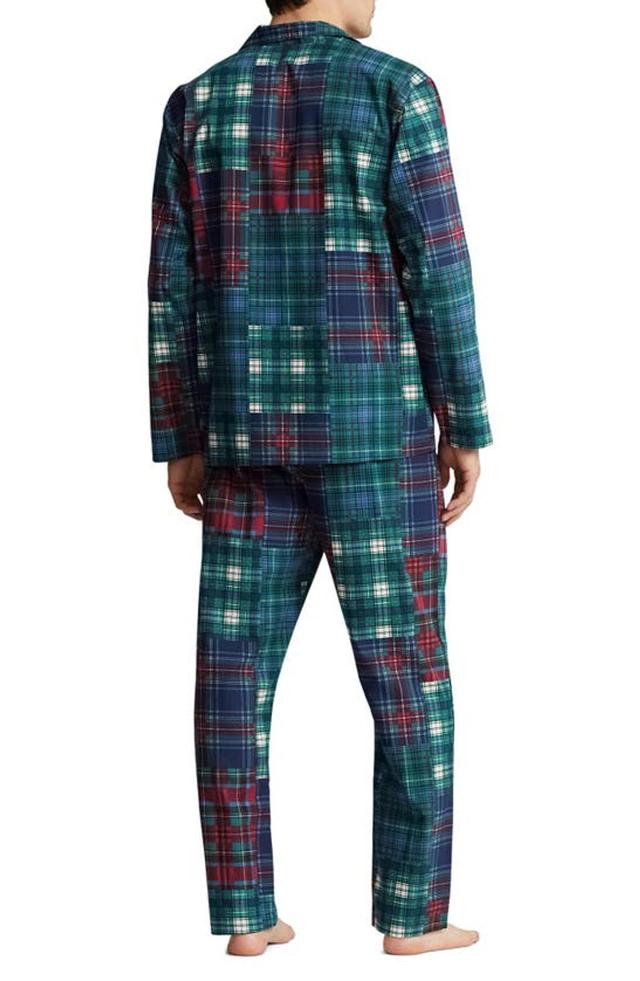 Plaid Patchwork Cotton Pajamas In Navy Patchwork Product Image