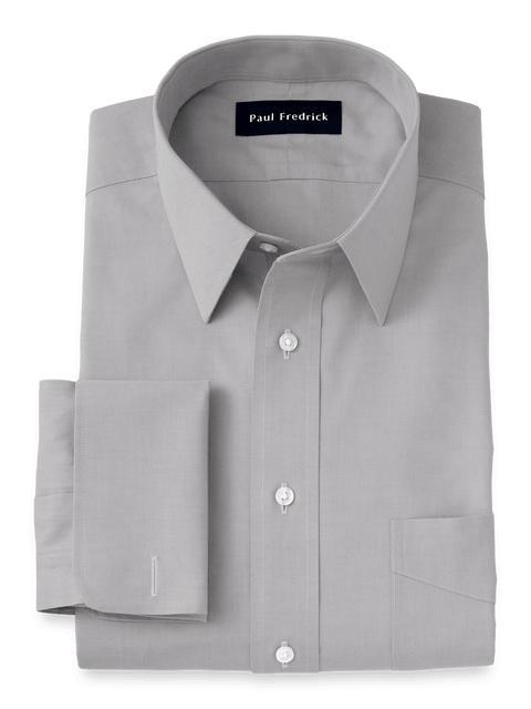 Non-Iron Cotton Pinpoint Solid Point Collar French Cuff Dress Shirt - Grey Product Image