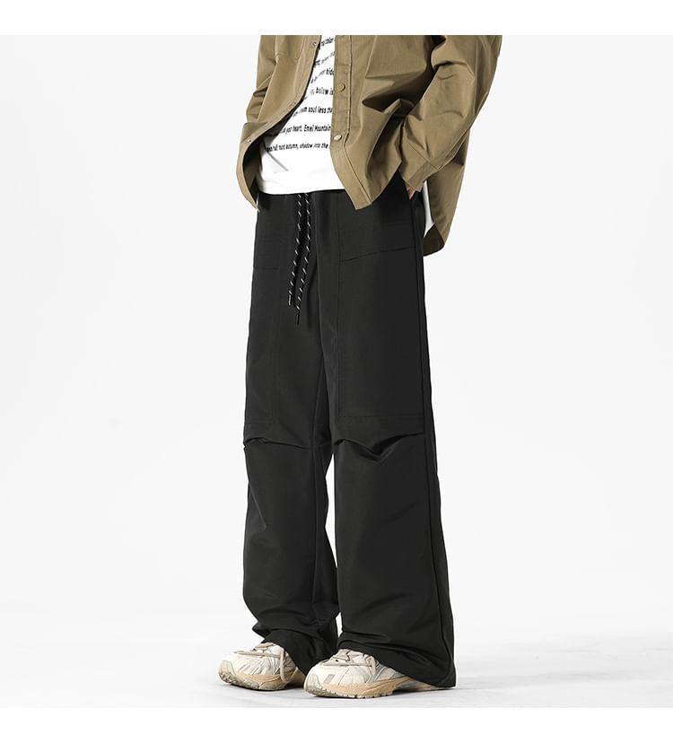 Drawstring Waist Plain Loose Fit Cargo Pants Product Image