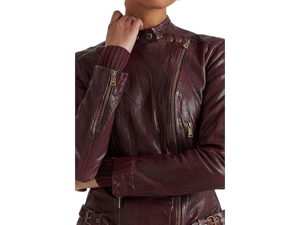 LAUREN Ralph Lauren Burnished Leather Moto Jacket Women's Clothing Product Image