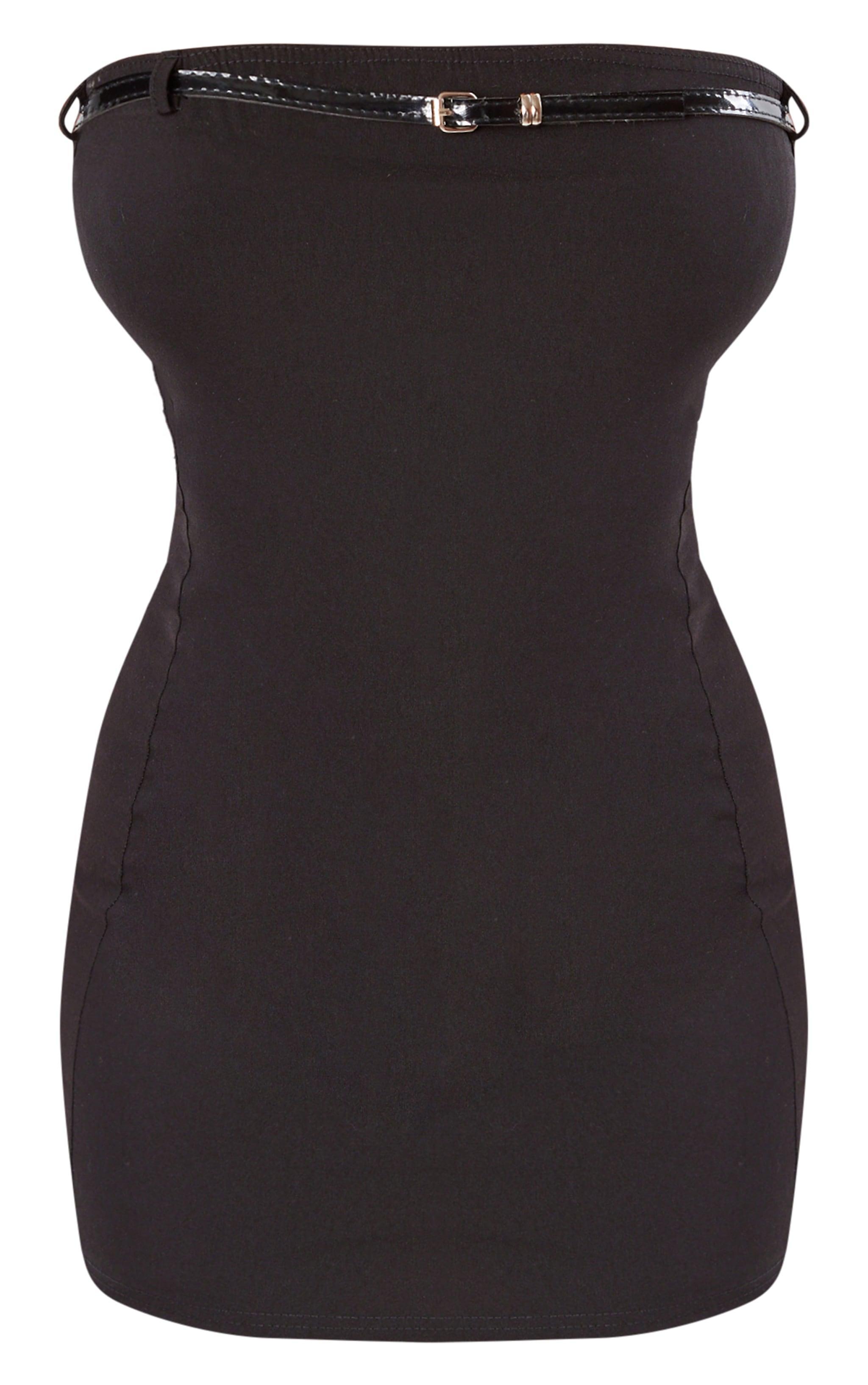 Shape Black Stretch Woven Belted Bandeau Mini Dress Product Image