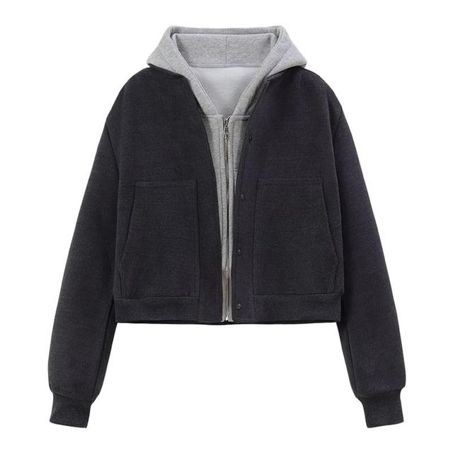 Plain Single-Breasted Baseball Jacket / Zip Hoodie Product Image