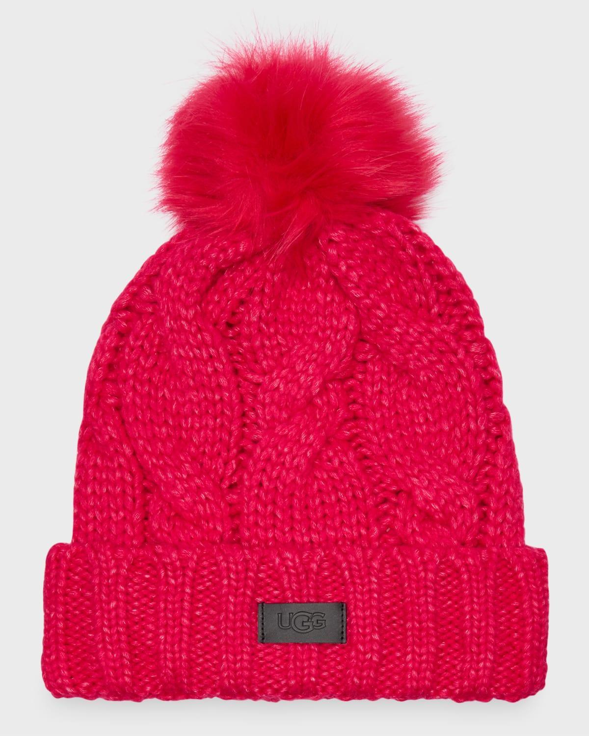 Cable Knit Beanie With Faux Fur Pom product image