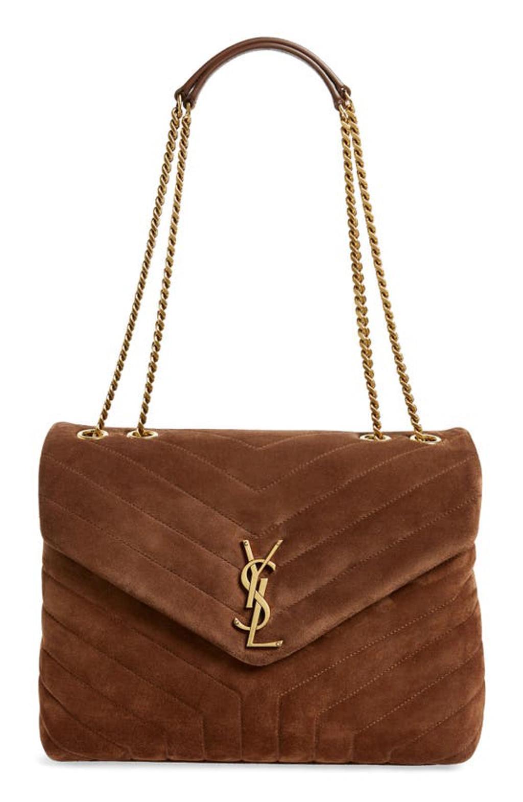 SAINT LAURENT Loulou Medium Ysl Monogram Suede Flap Shoulder Bag In Bark Brown Product Image