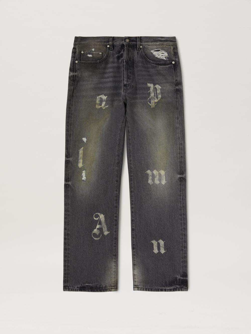 Logo Letters Jeans Loose Fit in black  - Palm Angels® Official  Product Image