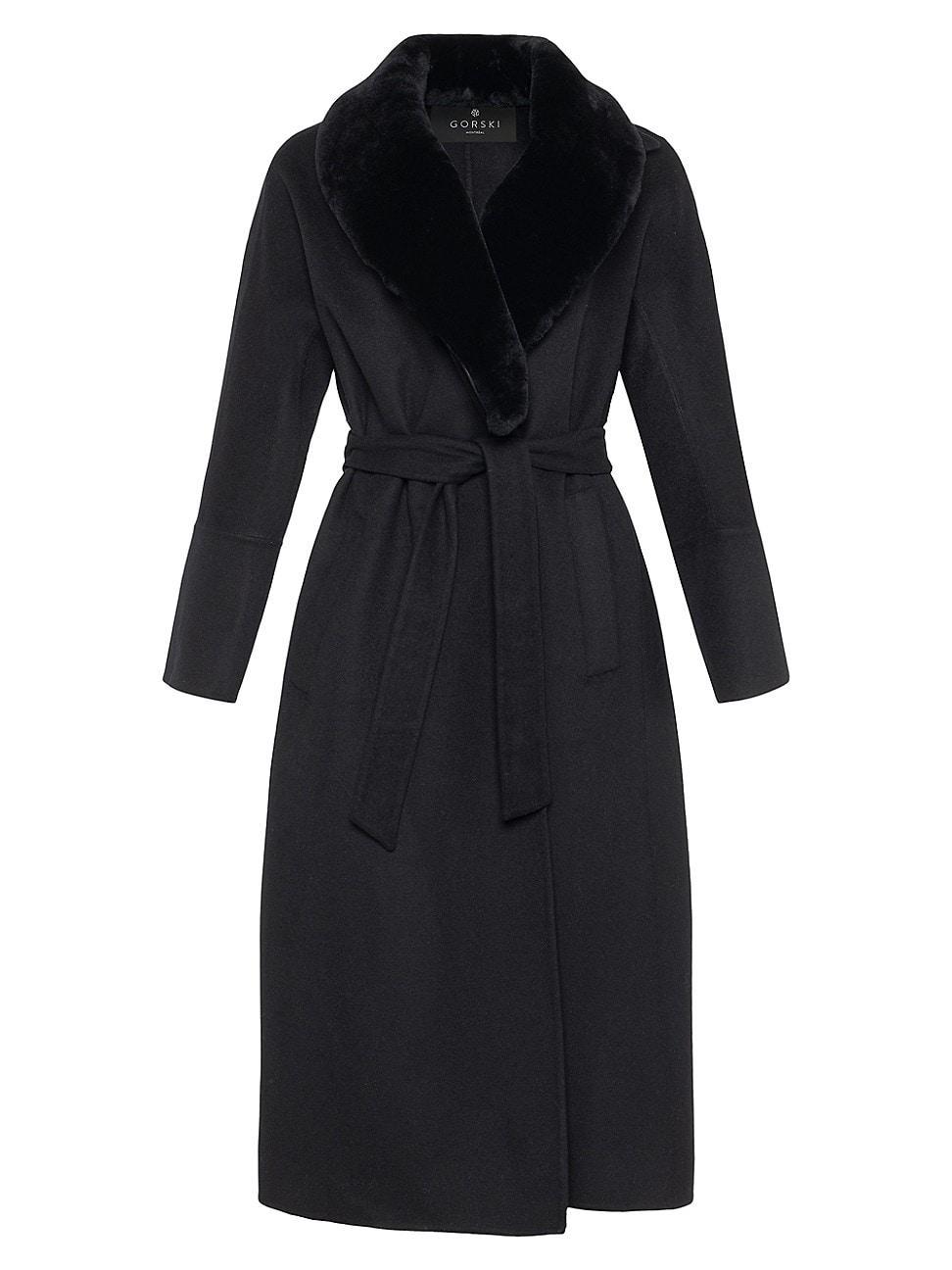 Womens Wool Short Coat with Shearling Lamb Collar Product Image