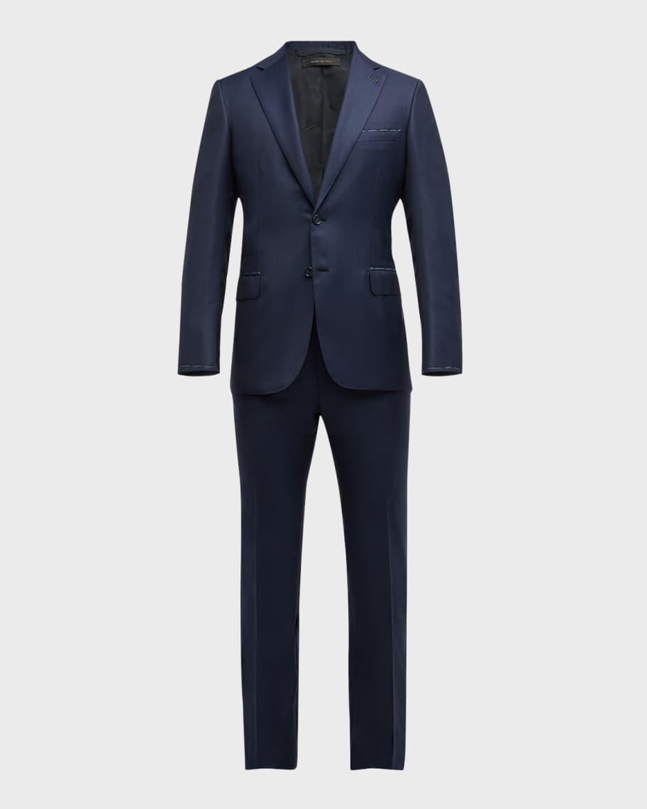 Mens Windowpane Wool Suit Product Image