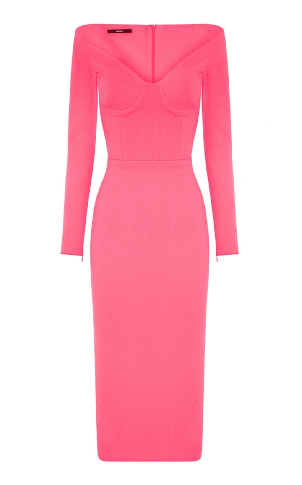 Strong-shoulder Bustier Stretch Crepe Midi Dress In Pink product image