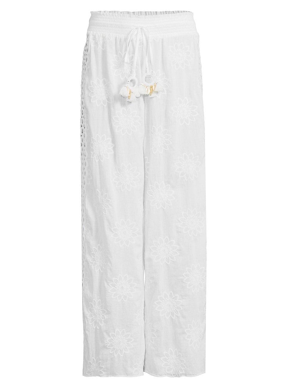 Womens Milan Floral Cotton Drawstring Wide-Leg Pants product image