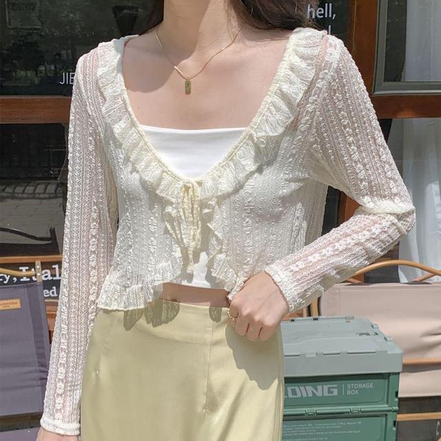 V-Neck Lace Cardigan Product Image