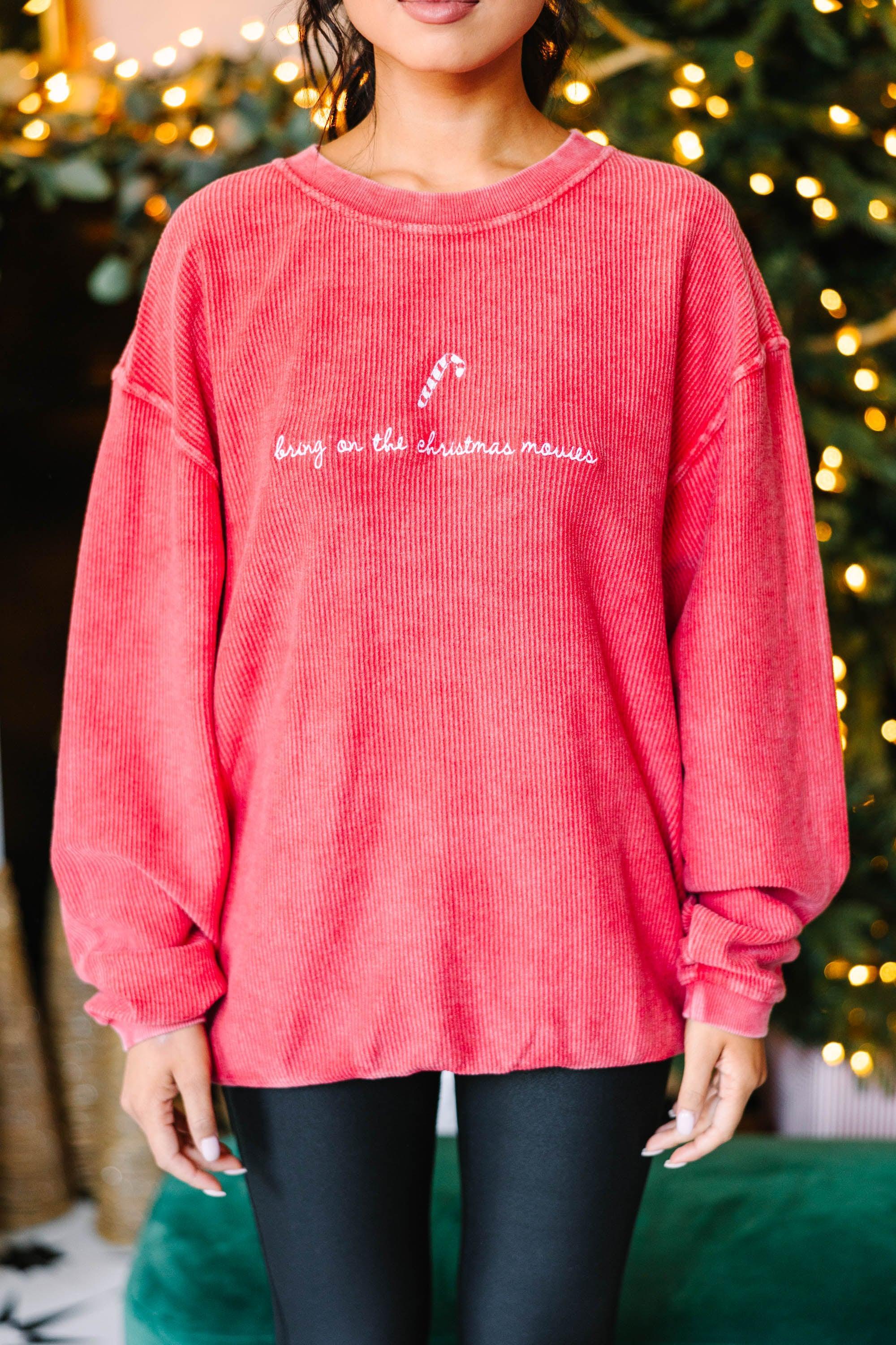 Bring On The Christmas Movies Red Embroidered Corded Sweatshirt Female Product Image