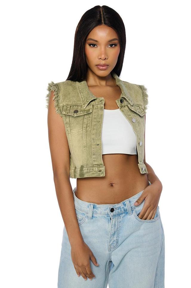 OLIVE DENIM CROP VEST Product Image