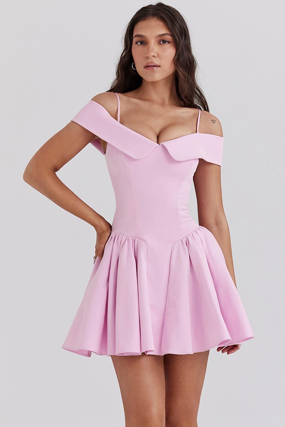 Elida Cotton Candy Twill Off Shoulder Mini Dress Product Image