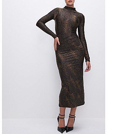 Good American Shine Python Print Mock Neck Long Sleeve Bodycon Midi Dress Product Image