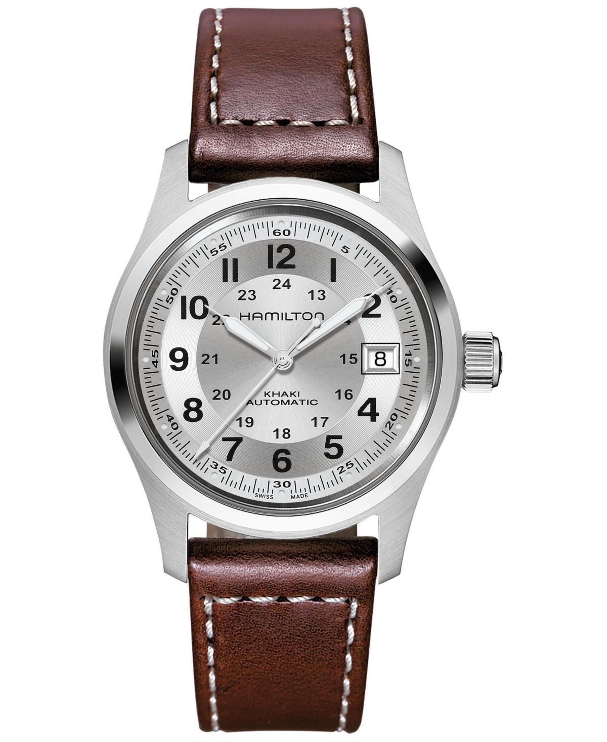 Hamilton Mens Khaki Field Automatic Leather Strap Bracelet Watch Product Image