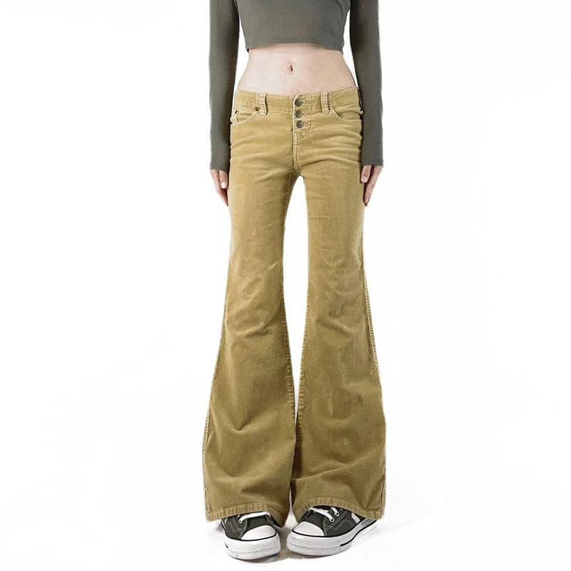 Low Rise Plain Corduroy Slim-Fit Boot-Cut Pants Product Image