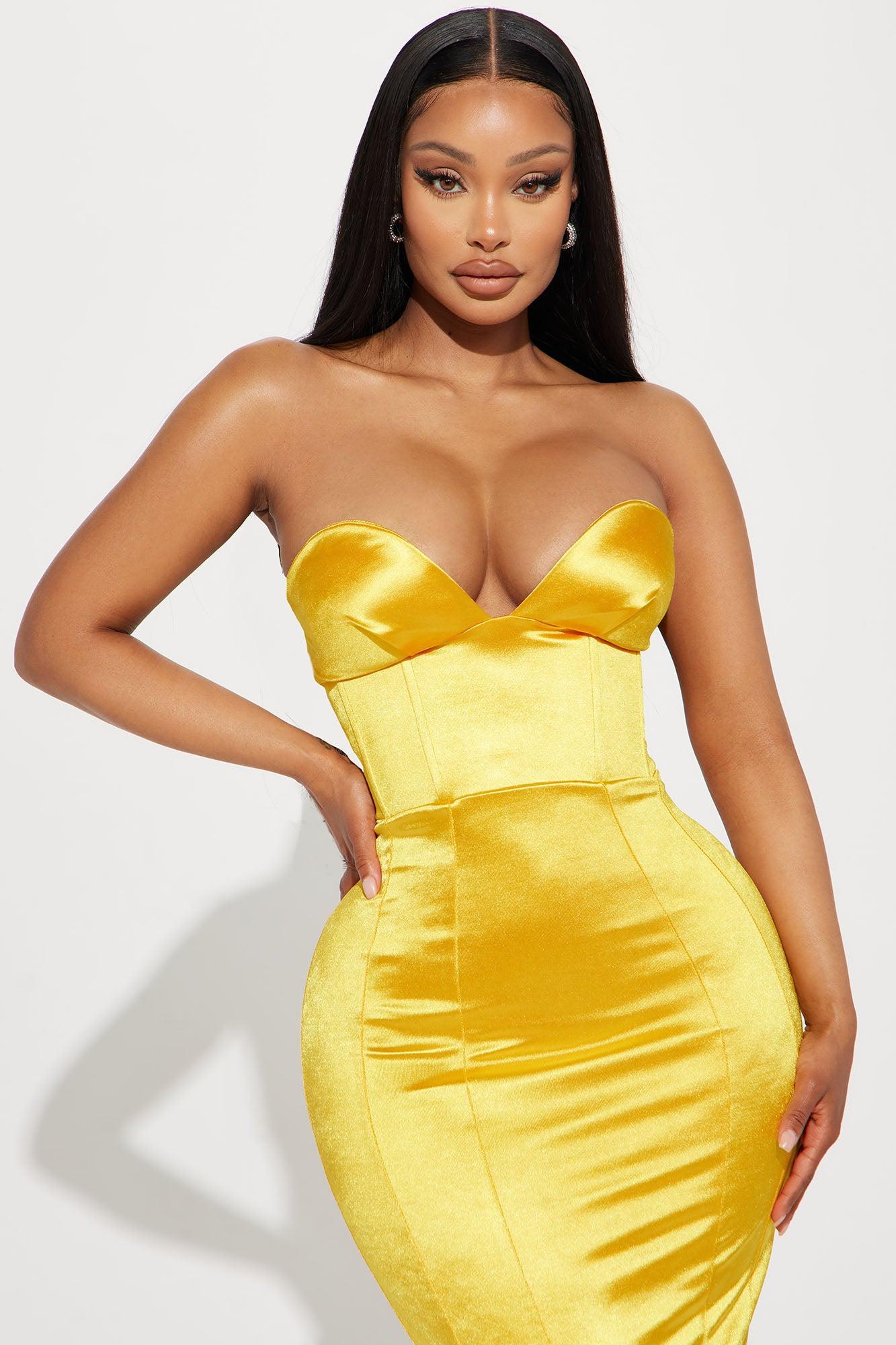 Charlotte Shiny Maxi Dress - Mustard Product Image