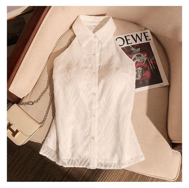 Sleeveless Chiffon Crop Shirt Product Image