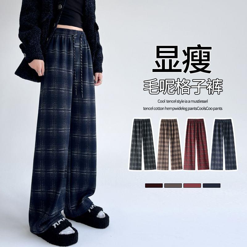 High Rise Plaid Wide Leg Pants (Various Designs) Product Image