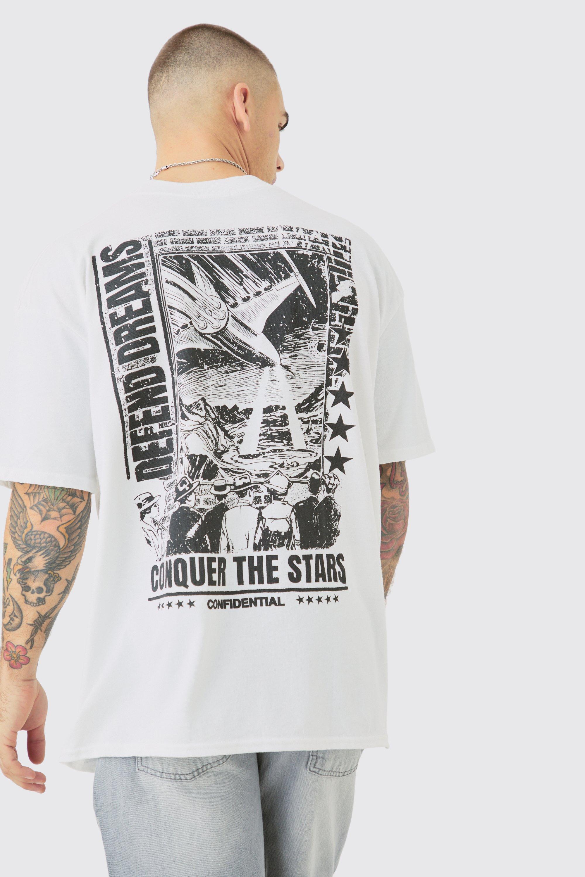 Oversized Extended Neck Conquer The Stars Back Print T-shirt | boohooMAN USA Product Image