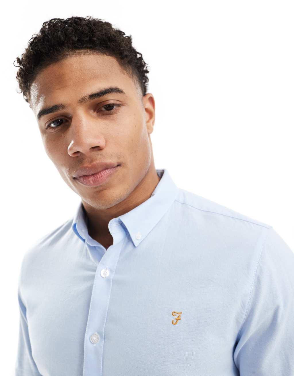 Farah brewer long sleeve shirt in light blue Product Image