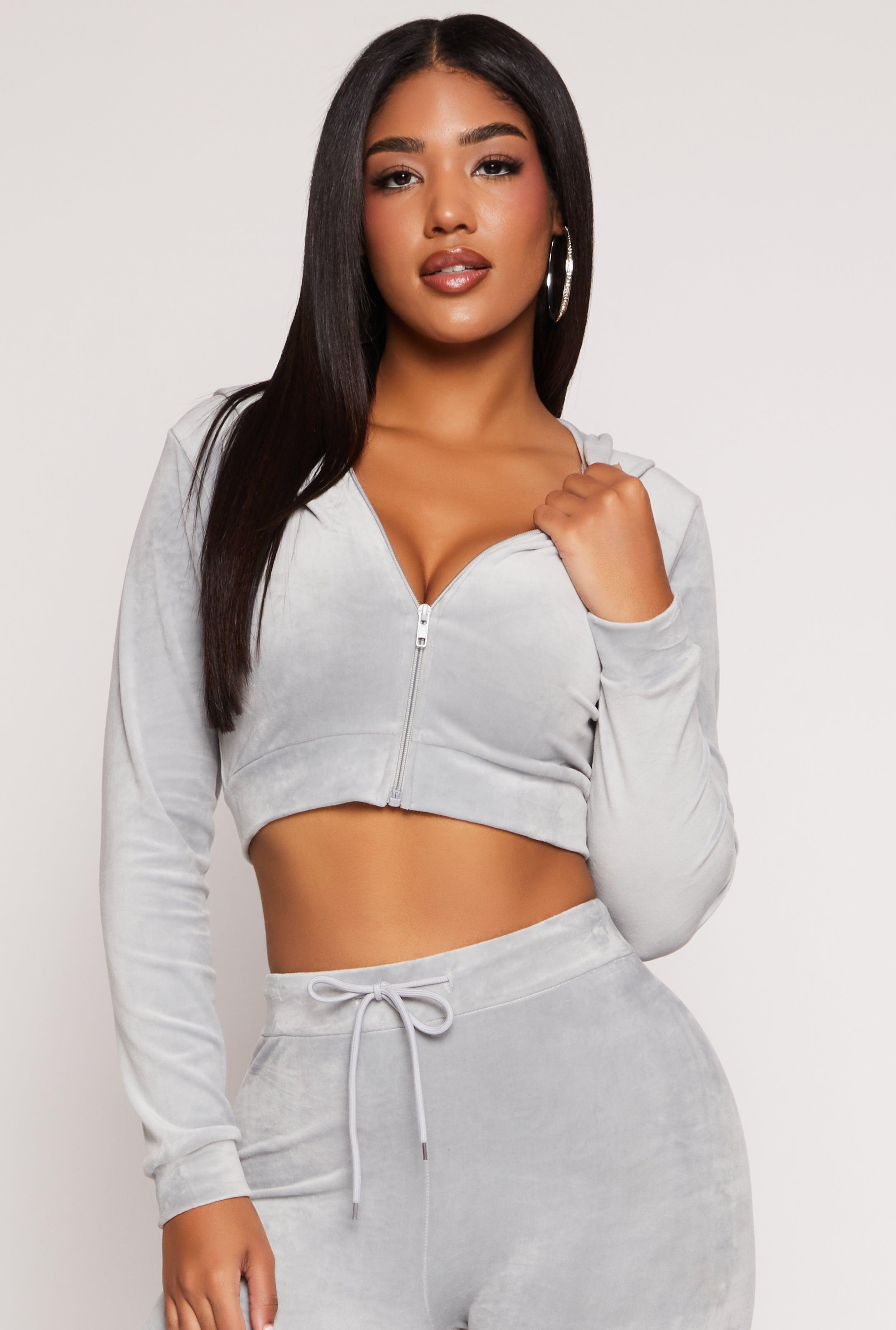 Womens Velour Front Zip Cropped Hoodie Product Image