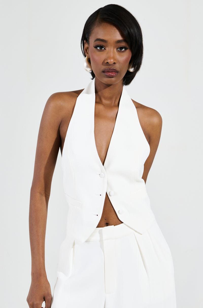 AMBROSIA CROPPED HALTER VEST IN WHITE Product Image