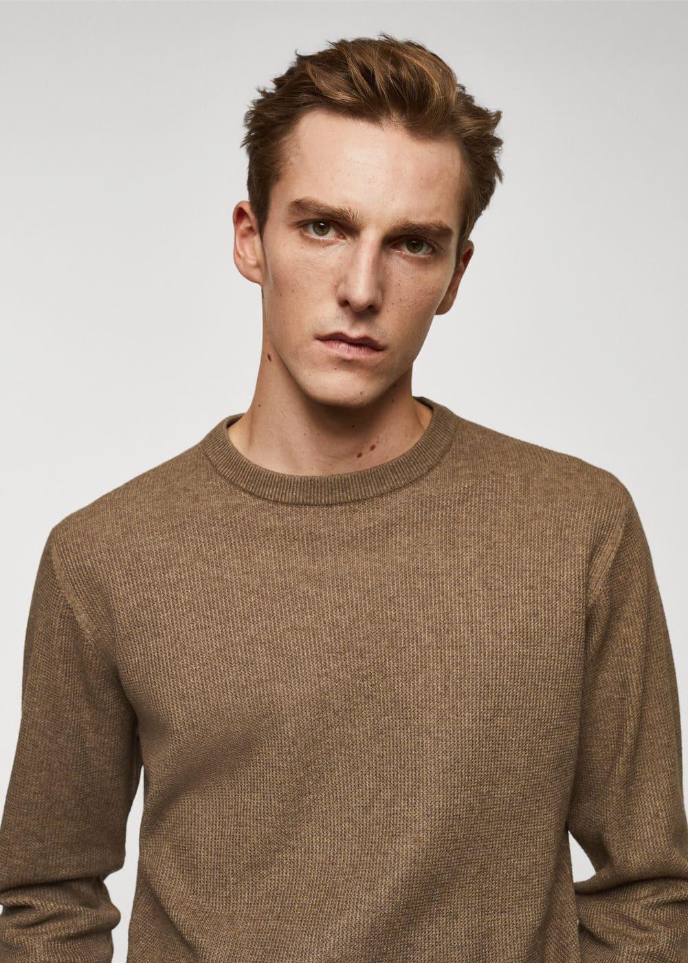 MANGO MAN - Structured cotton sweater mink greyMen Product Image