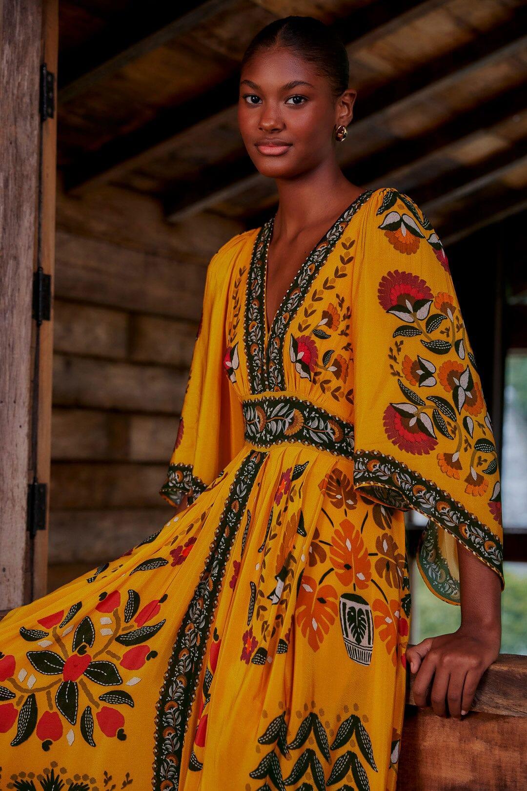 Yellow Tropical Tapestry Kaftan Dress Product Image